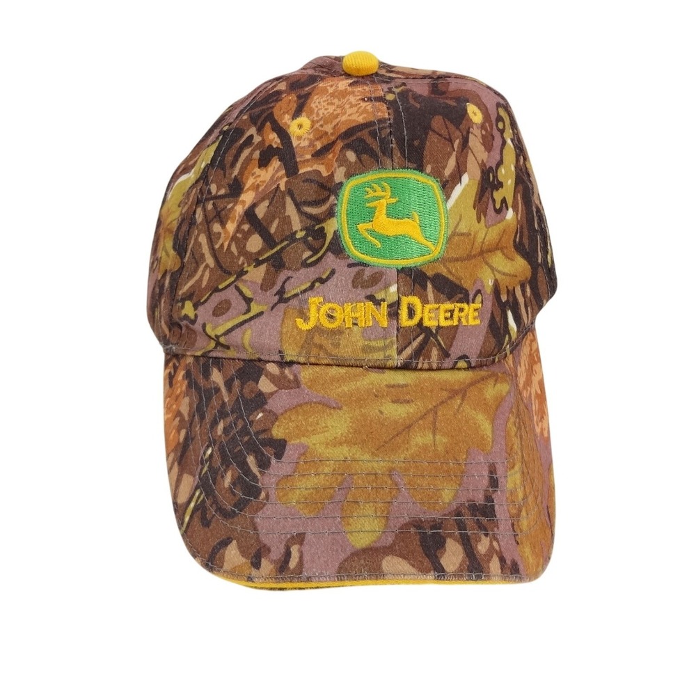John Deere Mens Camo Baseball Cap Brown Leaf Camouflage Adjustable Hat Logo